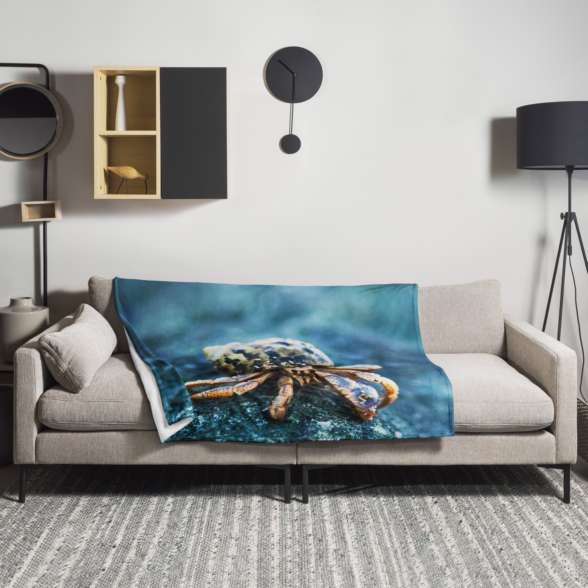 Hermit Crab Blue Throw Blanket - Image 2