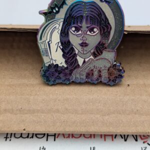 Wednesday Addams Enamel Pin Gray & Purple by Javi Designs LE