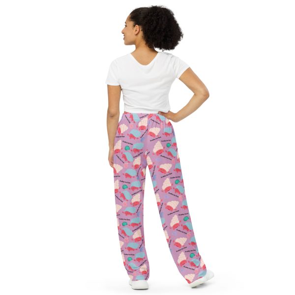 Pastel Hermit Crabs on Pink Background All-over print unisex wide-leg pants - Image 3