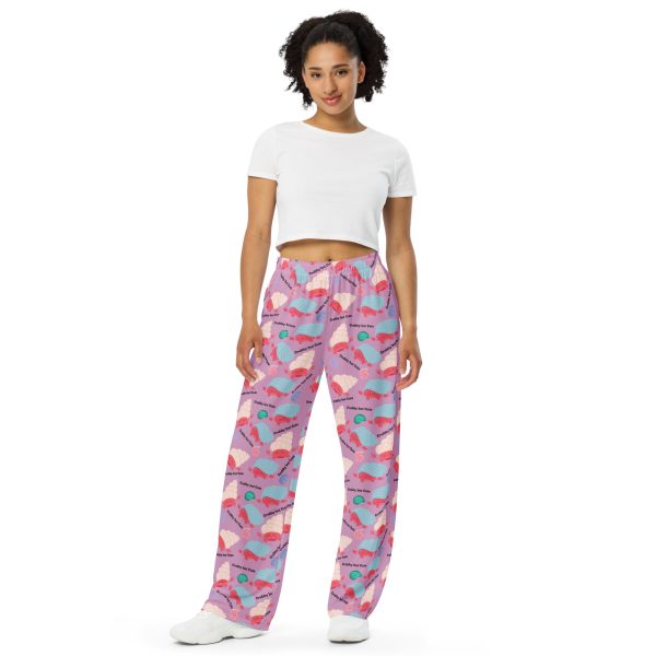 Pastel Hermit Crabs on Pink Background All-over print unisex wide-leg pants