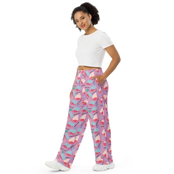 Pastel Hermit Crabs on Pink Background All-over print unisex wide-leg pants - Image 2